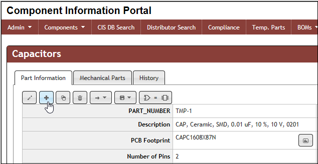 Make Selection to Add a New Part