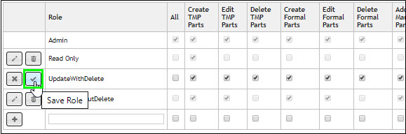 Role Administration:  Save Update Button