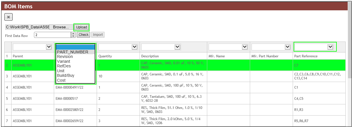 Map Part Table Columns and Select First Row of Data Part Table