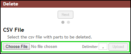 Choose File, Delimiter, and Upload