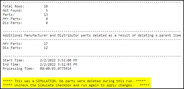 Summary and Simulation Message at the End of Log