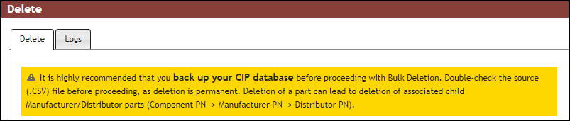 Bulk Delete Warning Message