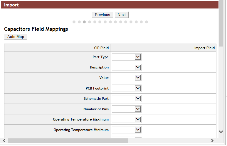 Component Field Mappings Screen