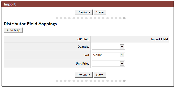 Distributor Fields Mappings Screen Only displays when Distributor field mapped in Key Field Configuration screen