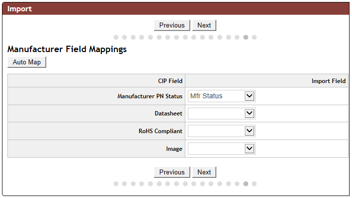                     Manufacturer Fields Mappings Screen Only displays when Manufacturer field mapped in Key Field Configuration screen