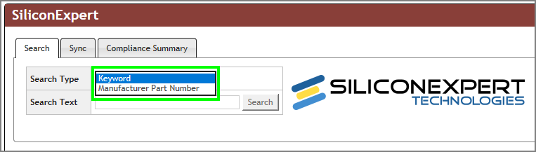 Silicon Expert Search Type Drop Menu