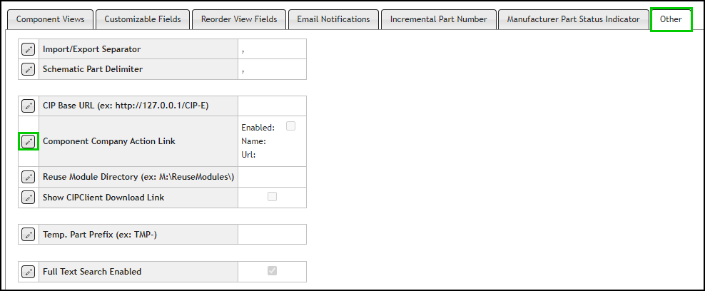 Configure Component Company Action Link