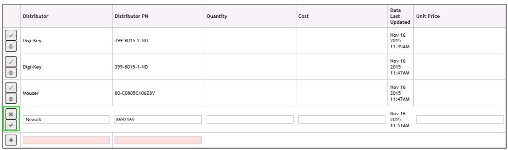 Save or Cancel Modifications/Edits to a Distributor Part