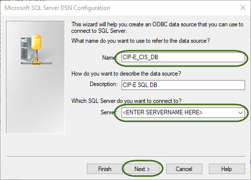  ODBC Name and SQL Server Database Selection