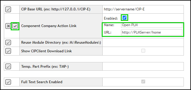 Enable and Save Component Company Action Link