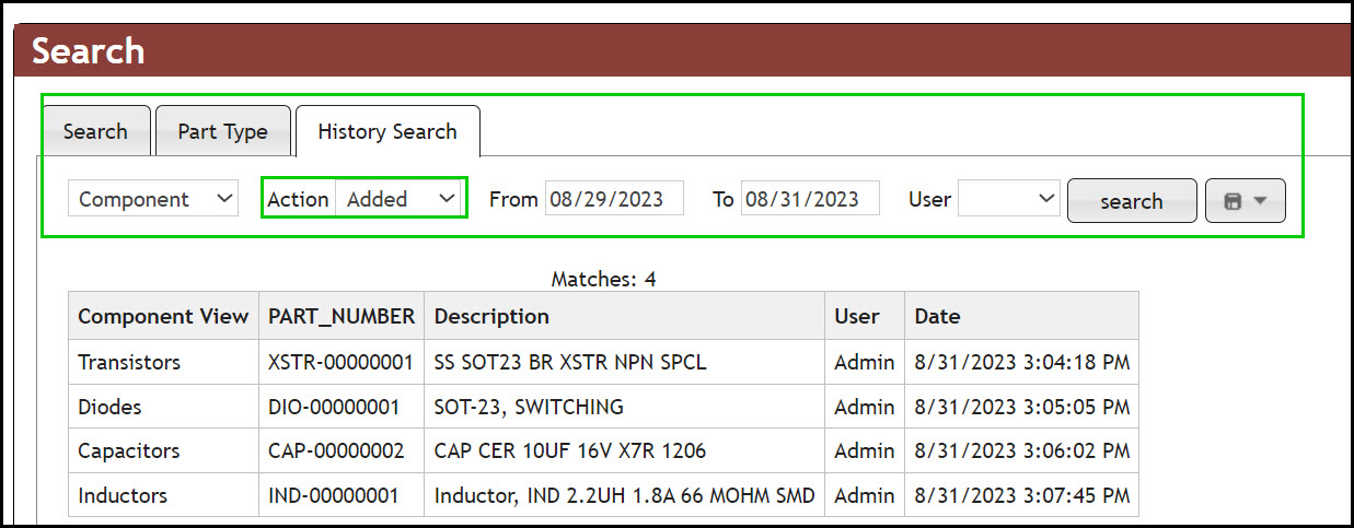 Search by History and Date Range