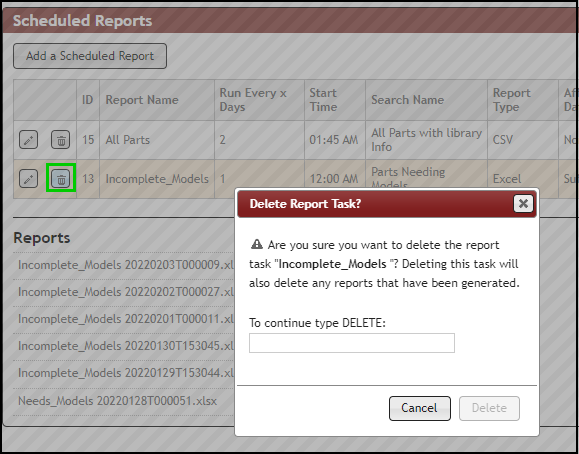 Delete report form