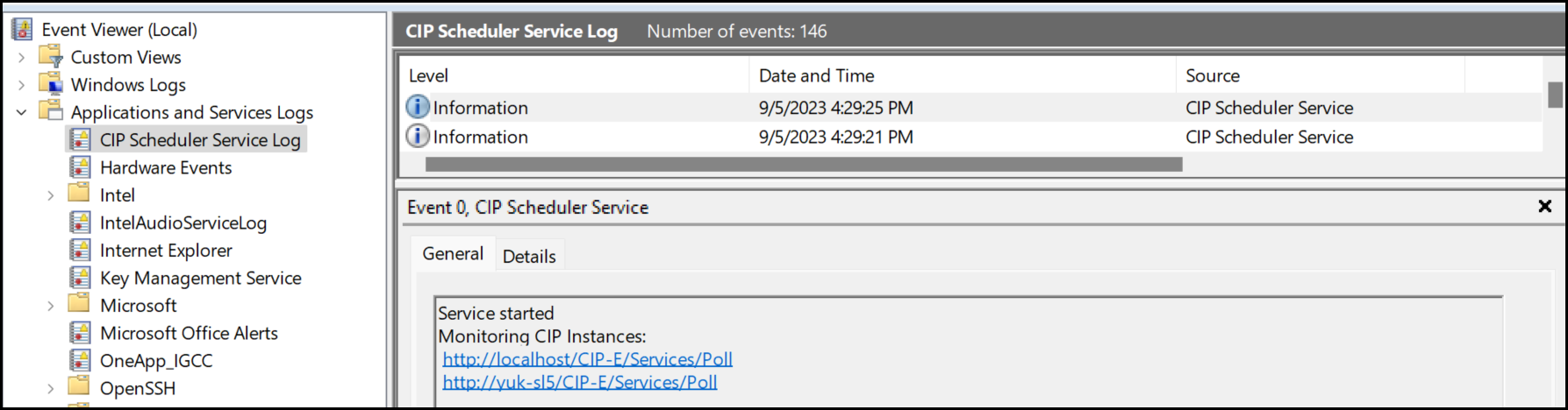 CIP Scheduler Service Log