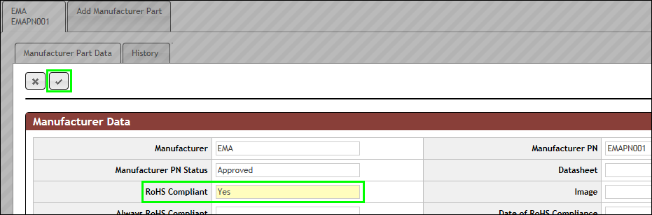 Save Changes to Existing Manufacturer Part