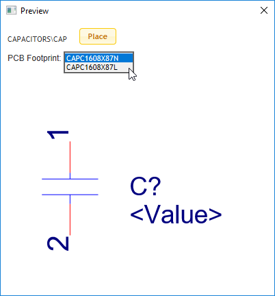 Select Alternate Footprint for Part Before Placing