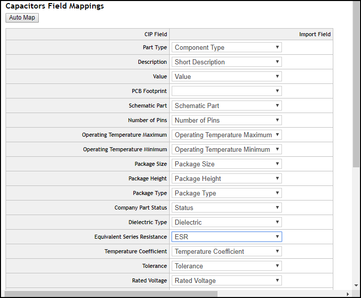 Auto Map and Manual Mapping of Capacitors Field Mappings