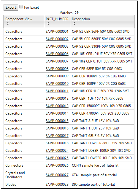 CIP search results verify parts added without updating existing part properties