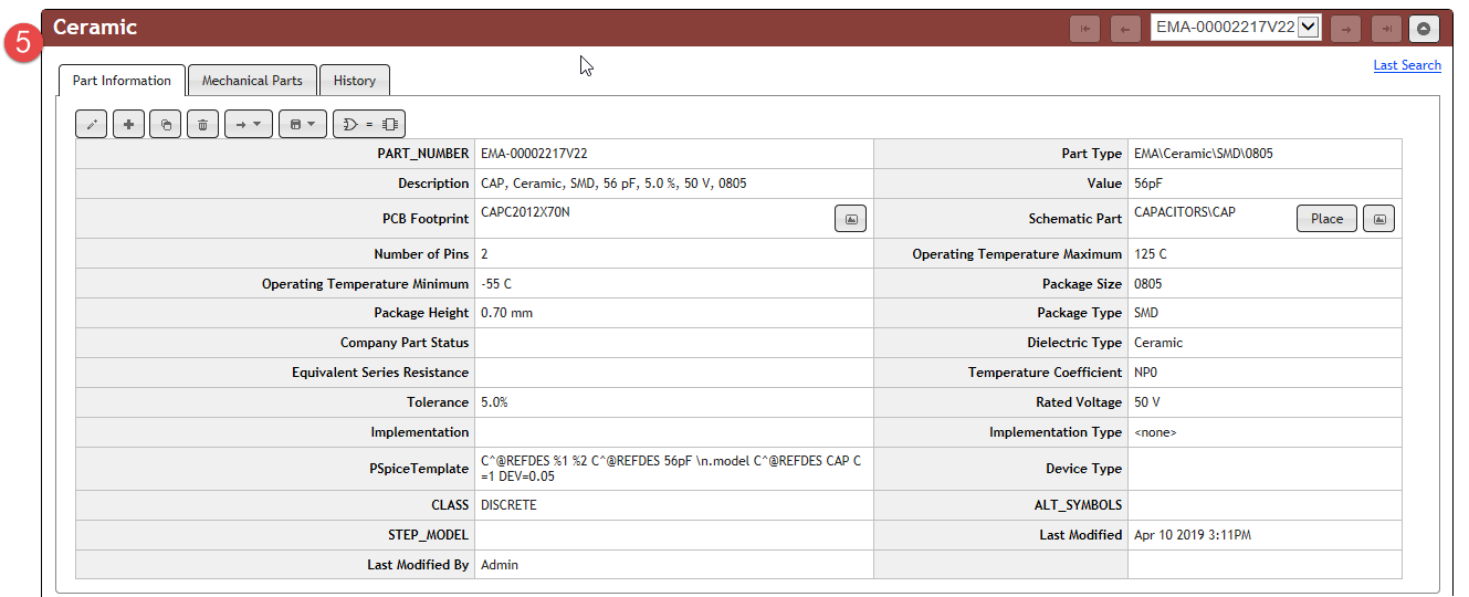 Part view displays in header 