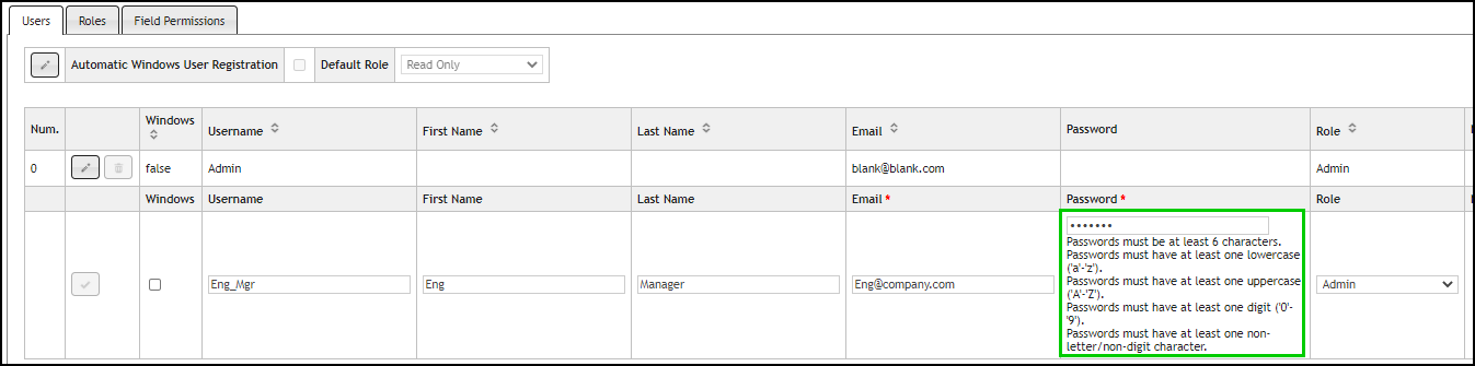 Creating New CIP User Account: Alert Message With Entry of Invalid Password