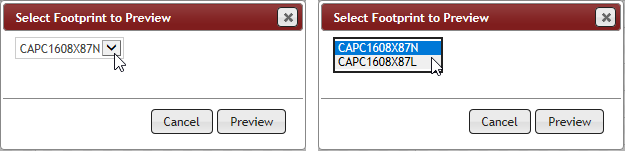 Select Alternate Footprint to Preview