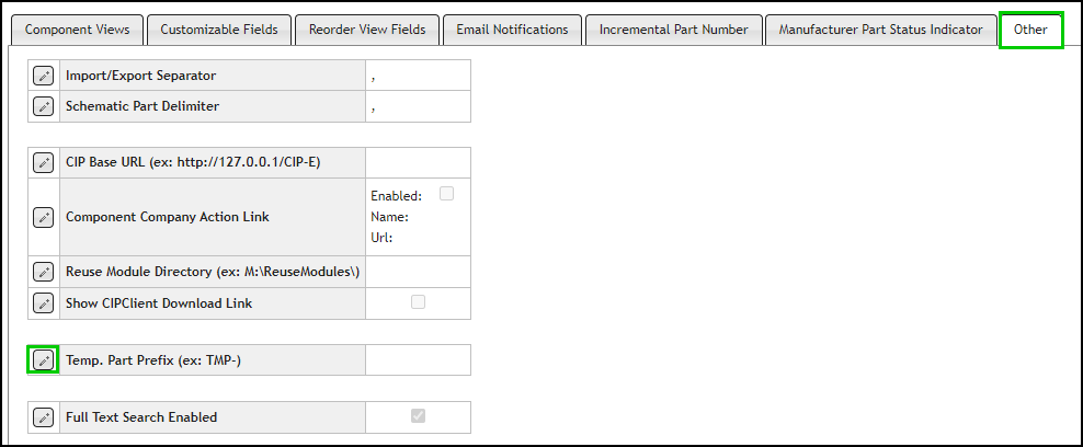 Configure Temp Part Prefix