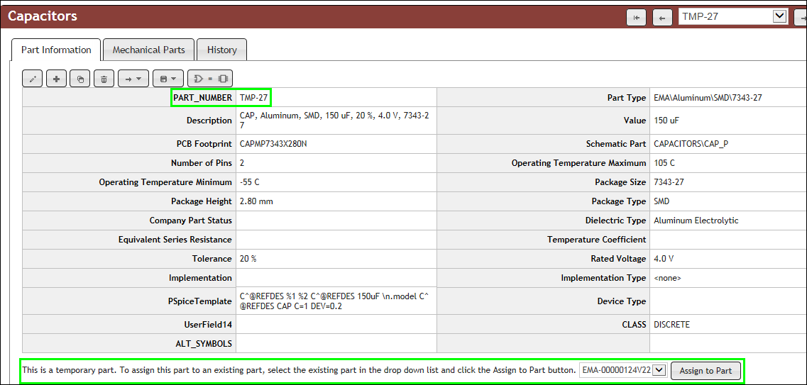 Assign Temp. Part to an Existing Part